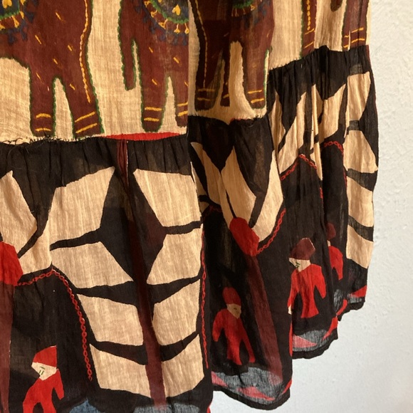 VTG Womens Tiered Maxi Skirt Tribal Elephant Print Tassels Bells Elastic Waist - Picture 5 of 14